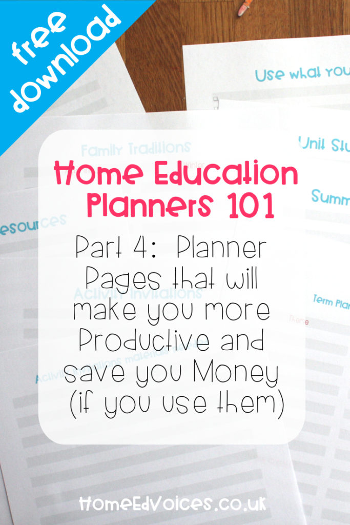 Home Education Planner pt4: Planner Pages that will make you more Productive and save you Money (if you use them)