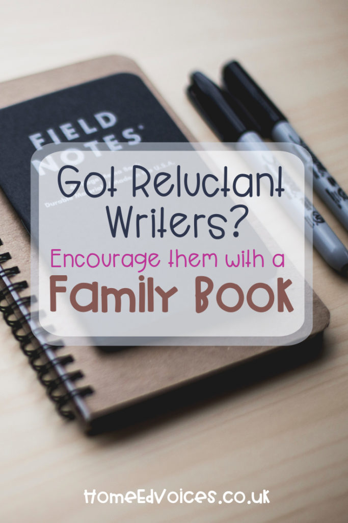 I had a spare notebook lying around, so I put it in the kitchen and that evening, I told everyone that this book was a Family Book and for everyone to use as they wanted to. There was no pressure to use it, no nagging, no spelling/grammar police, no rules!